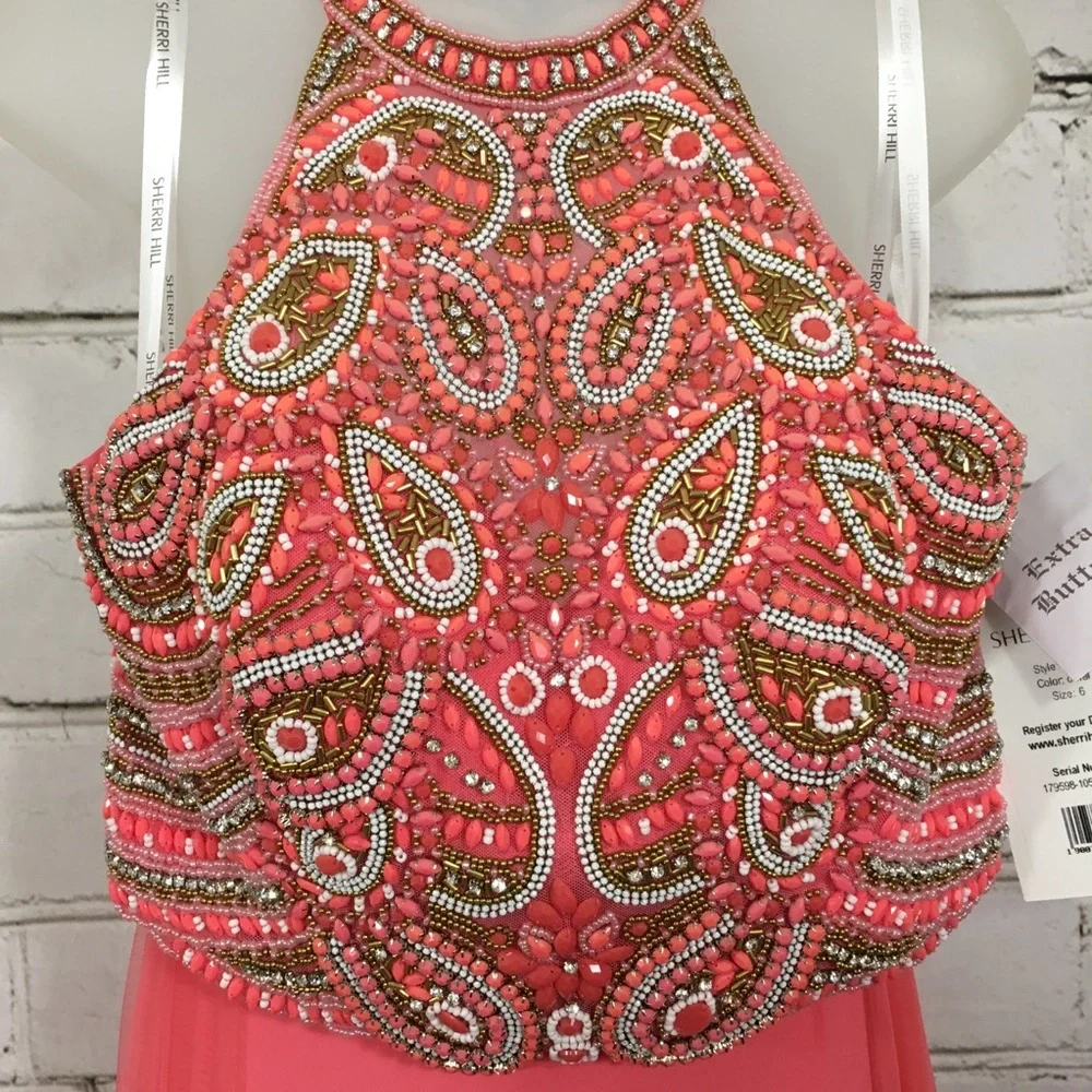 Sherri Hill Coral 2 Piece Gown Size 6 - Picture 3 of 12